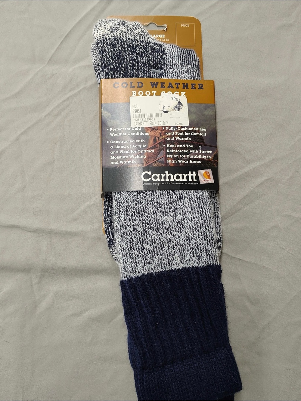 Carhartt Navy and Gray Cold Weather Boot Socks Size XL 13-16 New with Tags